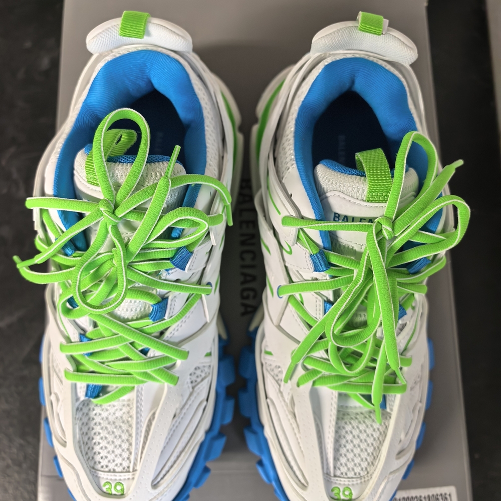 Balenciaga Track Women's Sneakers in White, Blue, and Green